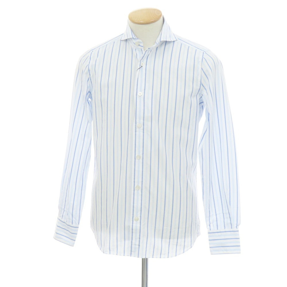 【新品】フィナモレ Finamore SERGIO ストライプ カッタウェイシャツ ブルーxホワイト【 XS 】【 状態ランクN 】【 メンズ 】