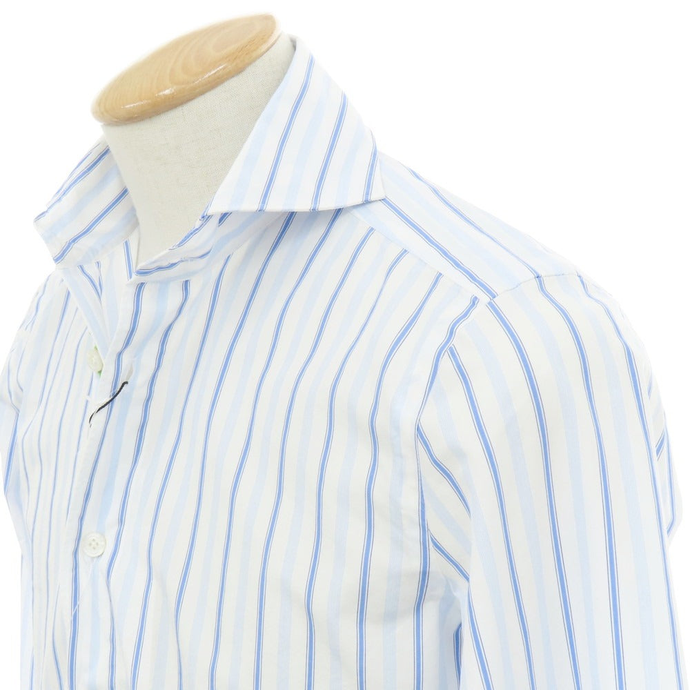 【新品】フィナモレ Finamore SERGIO ストライプ カッタウェイシャツ ブルーxホワイト【 XS 】【 状態ランクN 】【 メンズ 】