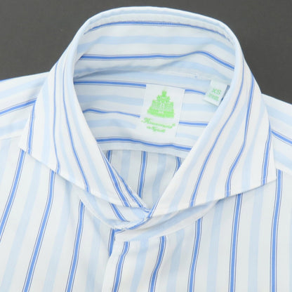 【新品】フィナモレ Finamore SERGIO ストライプ カッタウェイシャツ ブルーxホワイト【 XS 】【 状態ランクN 】【 メンズ 】