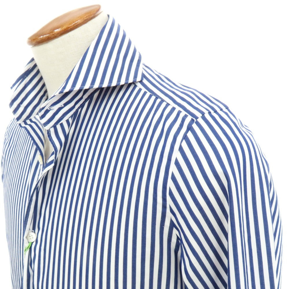 【新品】フィナモレ Finamore SERGIO ロンドンストライプ カッタウェイシャツ ネイビーxホワイト【 S 】【 状態ランクN 】【 メンズ 】