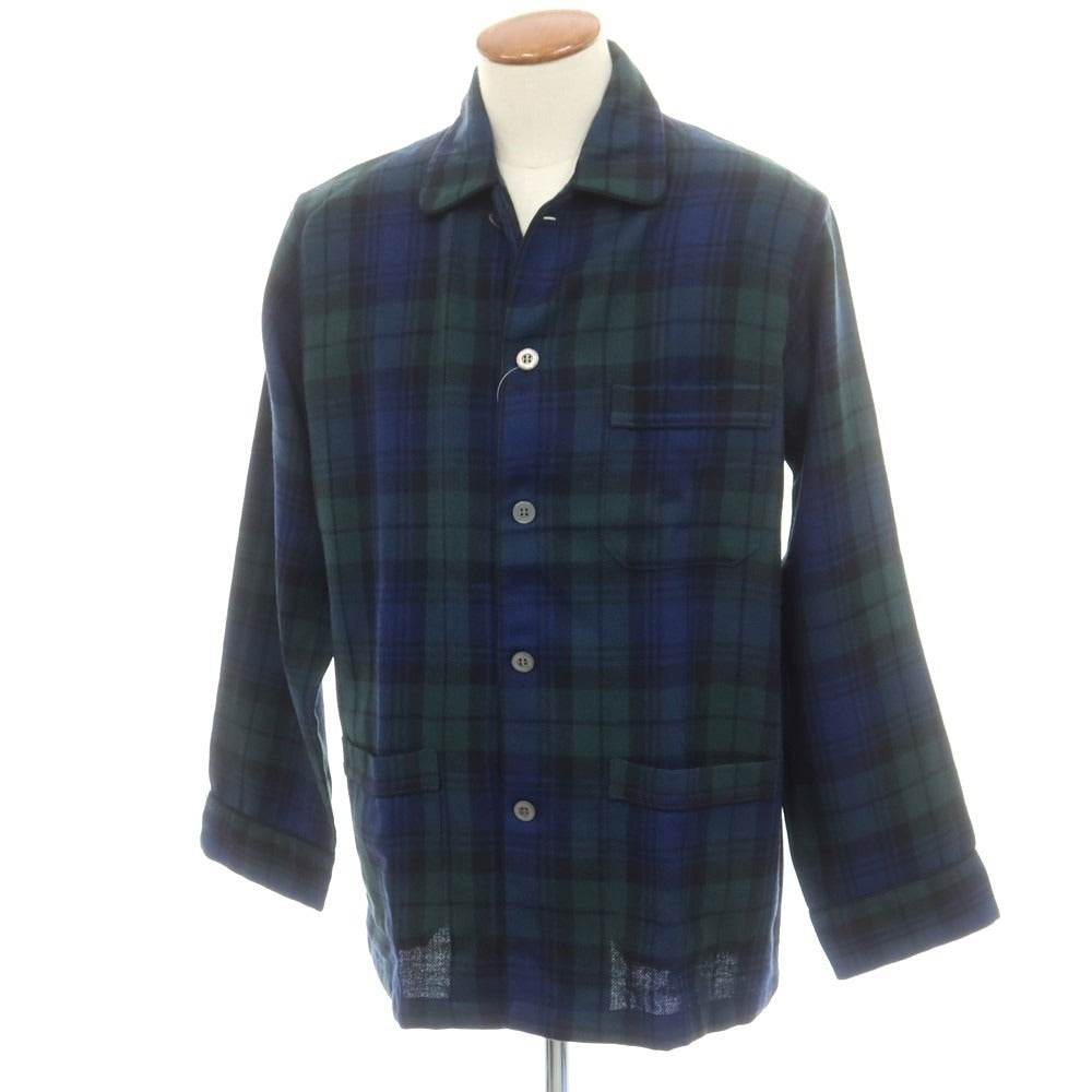 【中古】デレク ローズ Derek Rose ウール チェック パジャマシャツ グリーンxネイビーブルー【 M 】【 状態ランクA 】【 メンズ 】