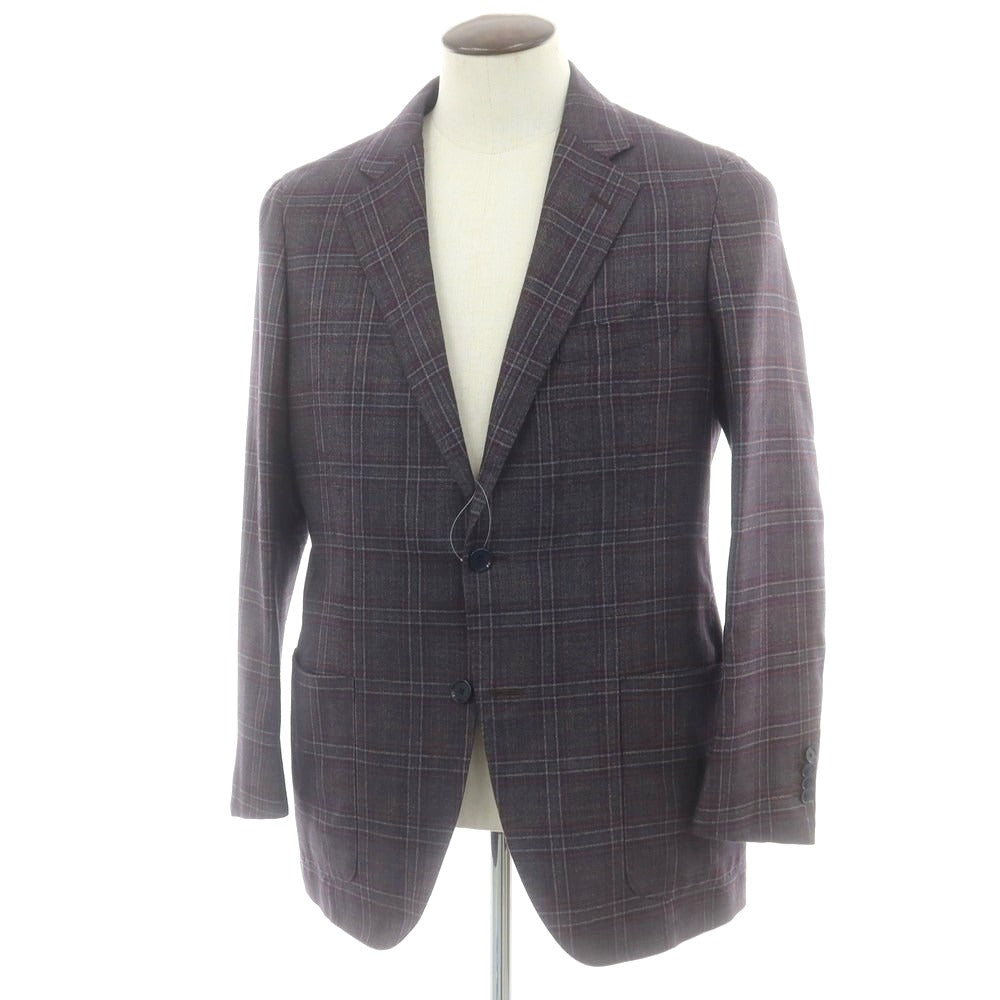 【中古】トゥモローランド TOMORROWLAND シルクカシミヤ チェック テーラードジャケット ネイビー×ベージュxマルーン【 52 】【 状態ランクB 】【 メンズ 】