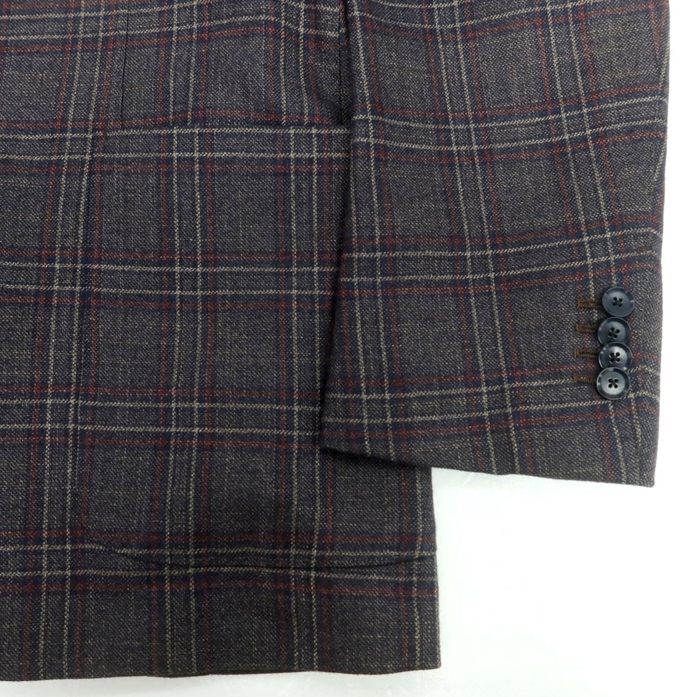 【中古】トゥモローランド TOMORROWLAND シルクカシミヤ チェック テーラードジャケット ネイビー×ベージュxマルーン【 52 】【 状態ランクB 】【 メンズ 】