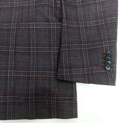 【中古】トゥモローランド TOMORROWLAND シルクカシミヤ チェック テーラードジャケット ネイビー×ベージュxマルーン【 52 】【 状態ランクB 】【 メンズ 】