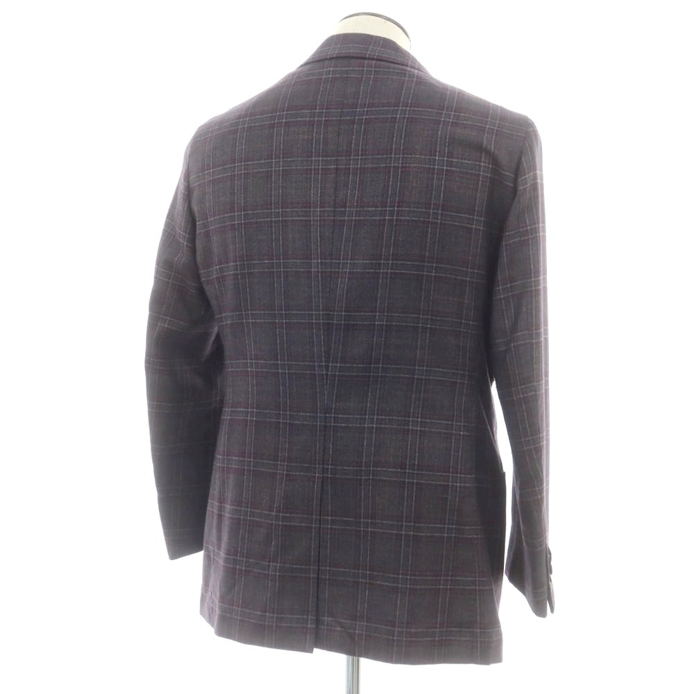 【中古】トゥモローランド TOMORROWLAND シルクカシミヤ チェック テーラードジャケット ネイビー×ベージュxマルーン【 52 】【 状態ランクB 】【 メンズ 】