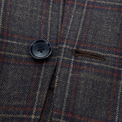 【中古】トゥモローランド TOMORROWLAND シルクカシミヤ チェック テーラードジャケット ネイビー×ベージュxマルーン【 52 】【 状態ランクB 】【 メンズ 】