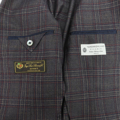 【中古】トゥモローランド TOMORROWLAND シルクカシミヤ チェック テーラードジャケット ネイビー×ベージュxマルーン【 52 】【 状態ランクB 】【 メンズ 】