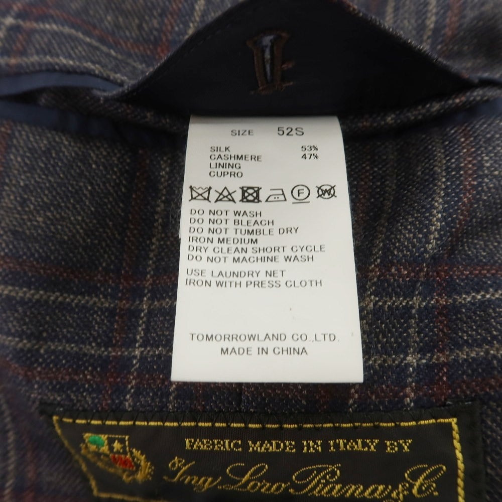 【中古】トゥモローランド TOMORROWLAND シルクカシミヤ チェック テーラードジャケット ネイビー×ベージュxマルーン【 52 】【 状態ランクB 】【 メンズ 】