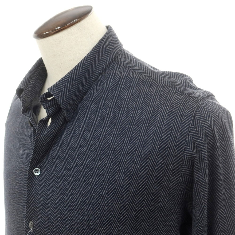 【中古】ジョルジオアルマーニ GIORGIO ARMANI コットン ヘリンボーン織り スナップダウン カジュアルシャツ ネイビーxグレー【 43 】【 状態ランクB 】【 メンズ 】