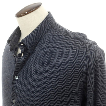 【中古】ジョルジオアルマーニ GIORGIO ARMANI コットン ヘリンボーン織り スナップダウン カジュアルシャツ ネイビーxグレー【 43 】【 状態ランクB 】【 メンズ 】