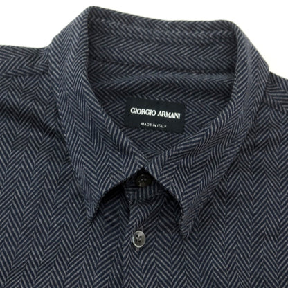【中古】ジョルジオアルマーニ GIORGIO ARMANI コットン ヘリンボーン織り スナップダウン カジュアルシャツ ネイビーxグレー【 43 】【 状態ランクB 】【 メンズ 】