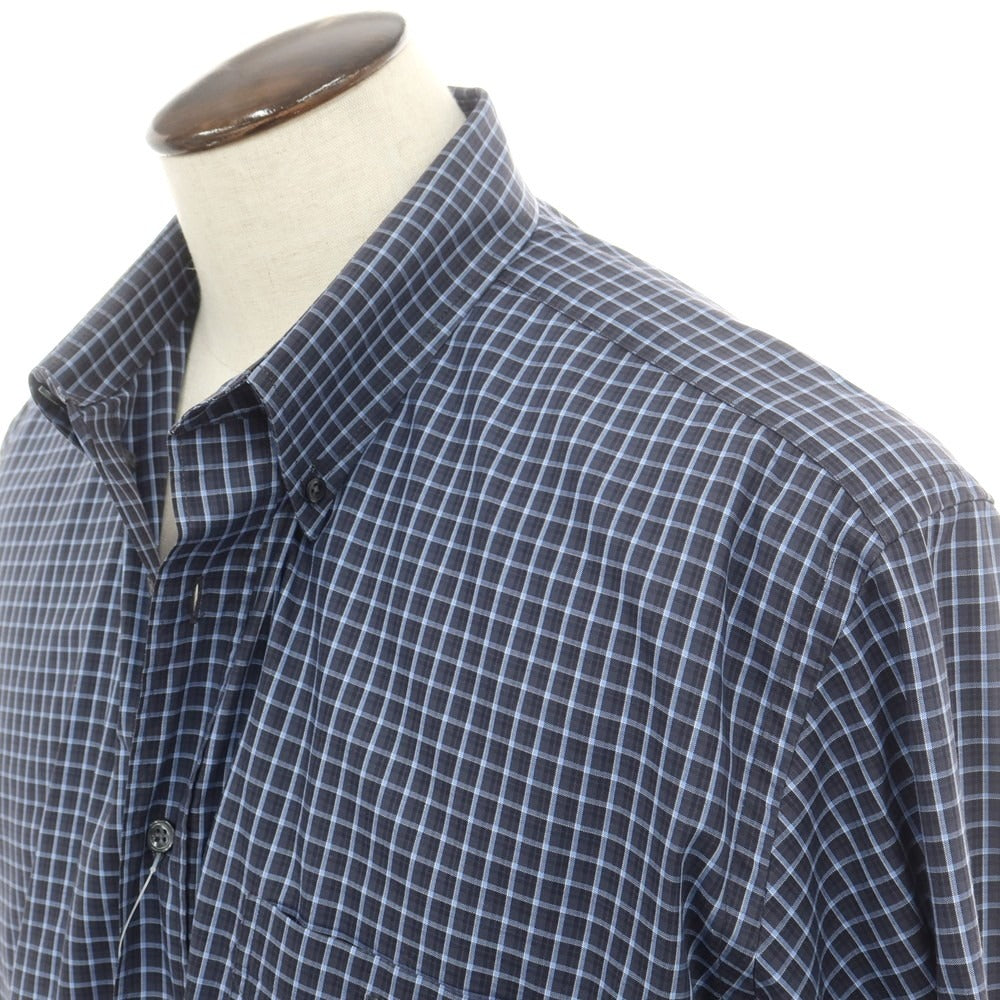 【中古】ダンヒル Dunhill コットン チェック ボタンダウン カジュアルシャツ ダークグレーxライトブルー【 XL 】【 状態ランクB 】【 メンズ 】