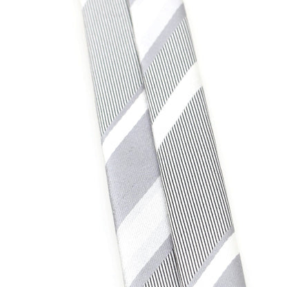 【中古】ダーバン D’URBAN シルク系 ストライプ柄ネクタイ シルバーxホワイト【 状態ランクB 】【 メンズ 】