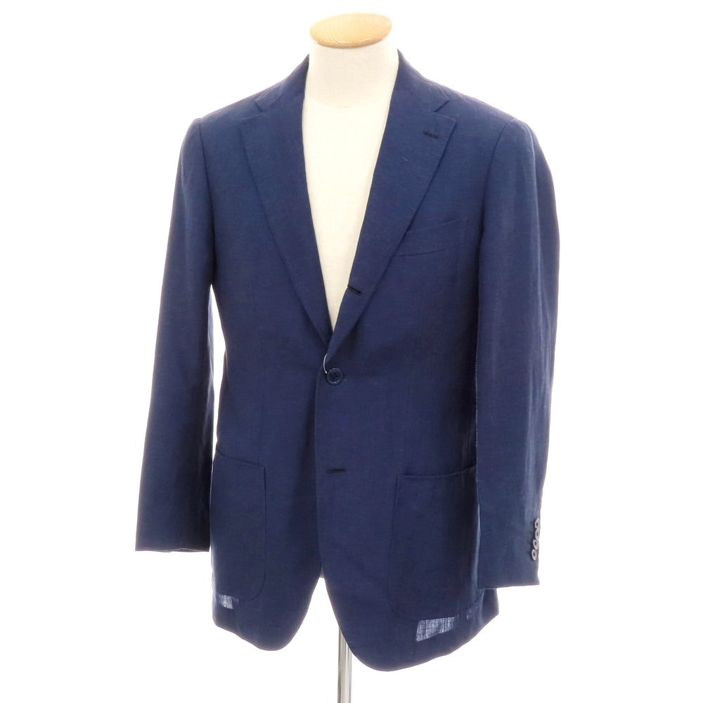 【中古】グジ guji ウールリネン 3B テーラードジャケット ネイビー【 44 】【 状態ランクC 】【 メンズ 】