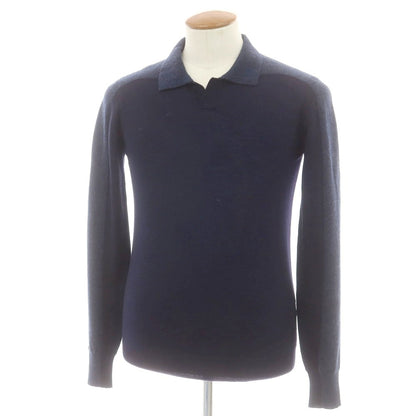 【中古】ロベルトコリーナ ROBERTO COLLINA ハイゲージ ウール スキッパー 長袖 ポロニット ネイビー【 46 】【 状態ランクB 】【 メンズ 】