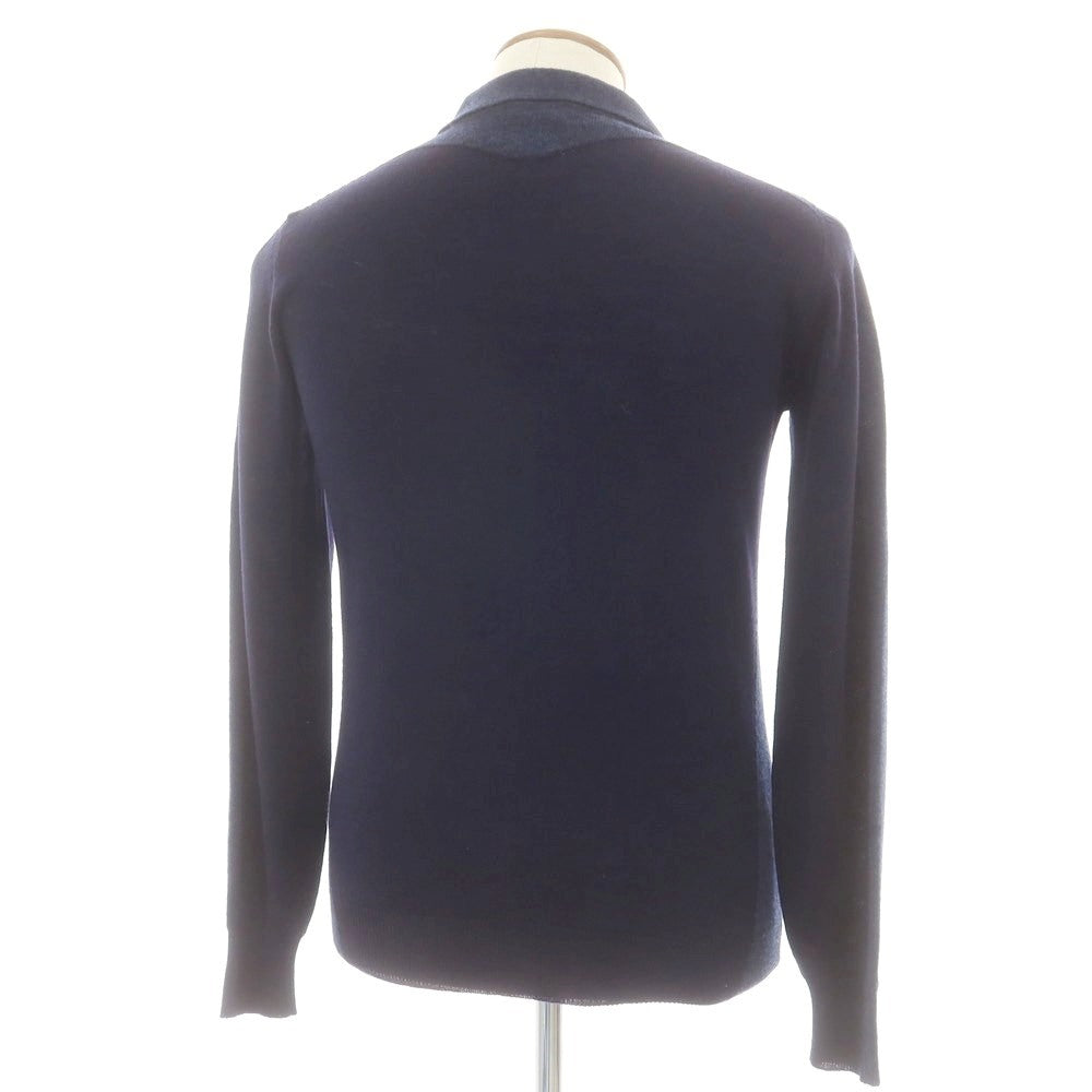 【中古】ロベルトコリーナ ROBERTO COLLINA ハイゲージ ウール スキッパー 長袖 ポロニット ネイビー【 46 】【 状態ランクB 】【 メンズ 】