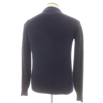 【中古】ロベルトコリーナ ROBERTO COLLINA ハイゲージ ウール スキッパー 長袖 ポロニット ネイビー【 46 】【 状態ランクB 】【 メンズ 】