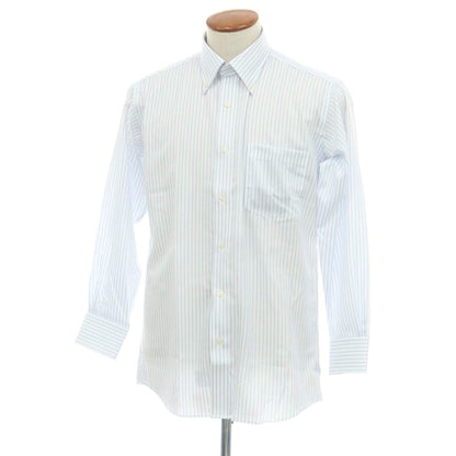 【中古】【未使用】チョーヤ CHOYA コットン ストライプ ボタンダウン ドレスシャツ ホワイトxブルー【 39-78 】【 状態ランクS 】【 メンズ 】