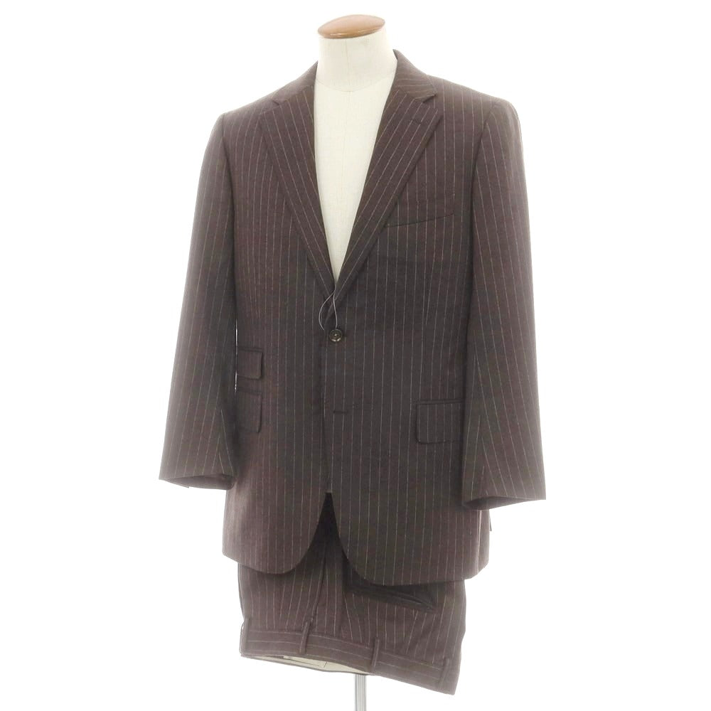 【中古】ポールスチュアート PAUL STUART ウール ストライプ 2つボタンスーツ ブラウンxホワイト【 サイズ上48L/下88 】【 状態ランクC 】【 メンズ 】 [CPD]