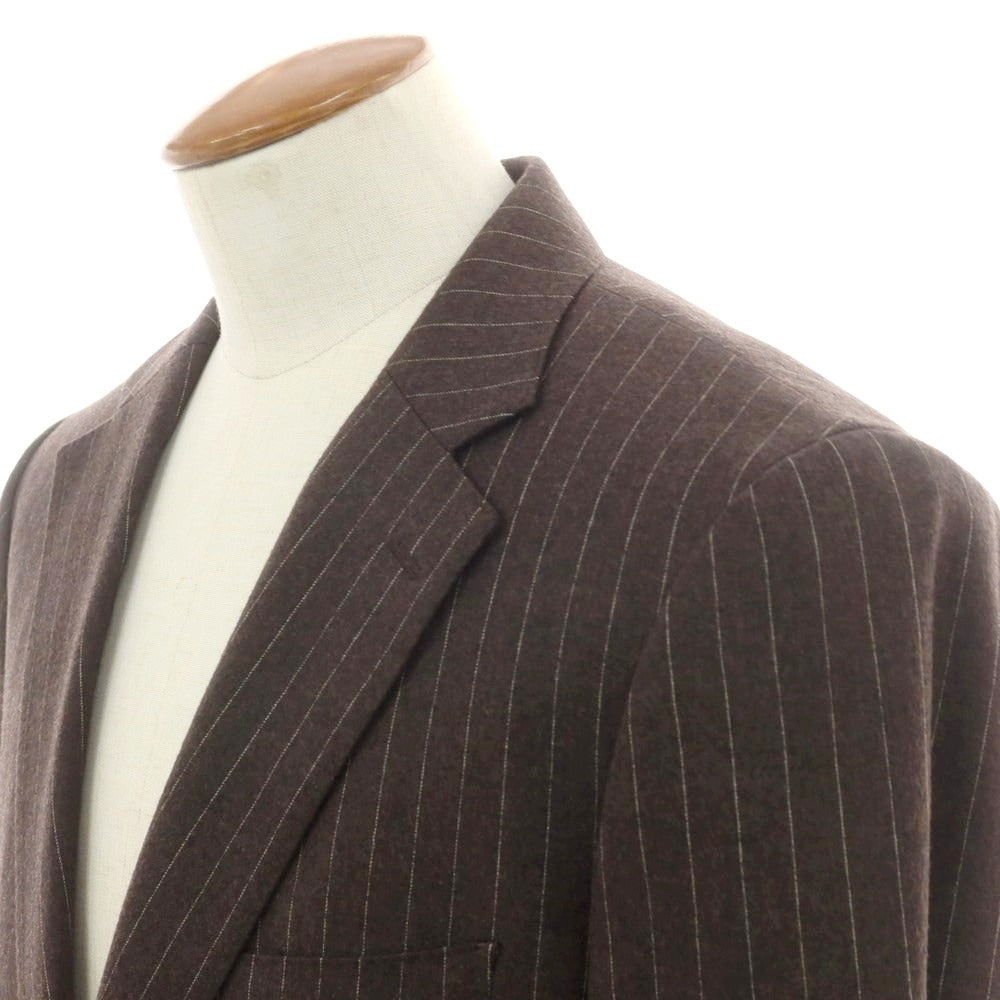 【中古】ポールスチュアート PAUL STUART ウール ストライプ 2つボタンスーツ ブラウンxホワイト【 サイズ上48L/下88 】【 状態ランクC 】【 メンズ 】 [CPD]