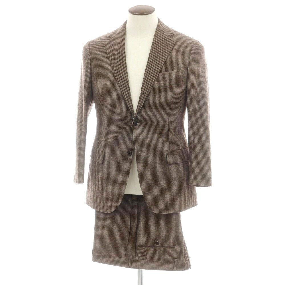 【中古】ビームスエフ BEAMS F ウール ハウンドトゥース 3つボタンスーツ ベージュxブラウン【 50 】【 状態ランクB 】【 メンズ 】