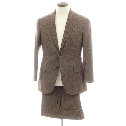 【中古】ビームスエフ BEAMS F ウール ハウンドトゥース 3つボタンスーツ ベージュxブラウン【 50 】【 状態ランクB 】【 メンズ 】