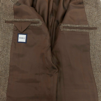 【中古】ビームスエフ BEAMS F ウール ハウンドトゥース 3つボタンスーツ ベージュxブラウン【 50 】【 状態ランクB 】【 メンズ 】
