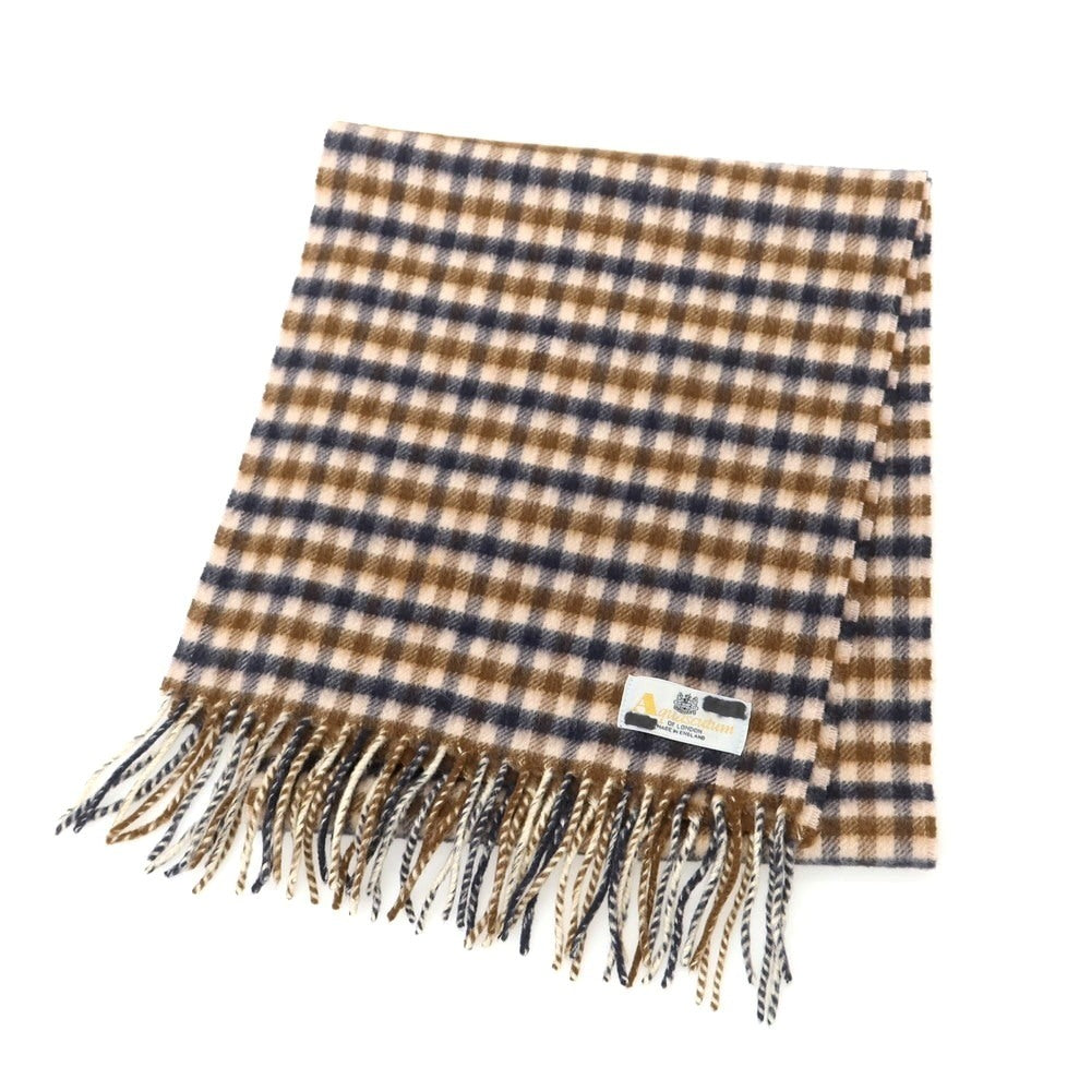 【中古】アクアスキュータム Aquascutum カシミヤ チェック マフラー ベージュxブラウン【 状態ランクB 】【 メンズ 】