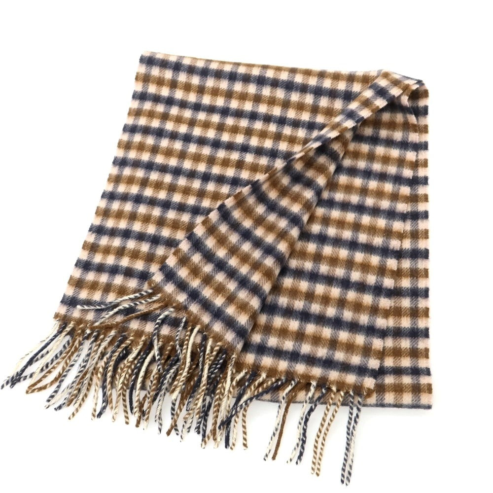 【中古】アクアスキュータム Aquascutum カシミヤ チェック マフラー ベージュxブラウン【 状態ランクB 】【 メンズ 】