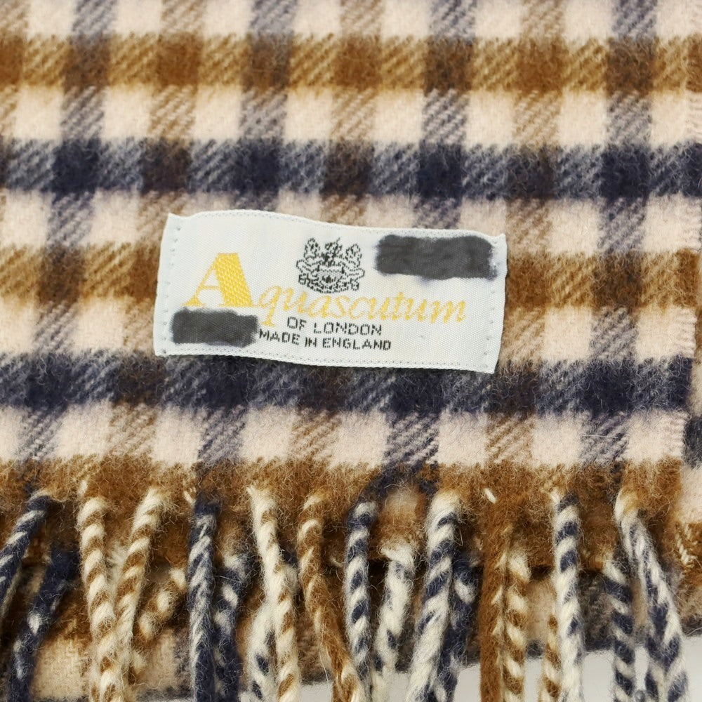 【中古】アクアスキュータム Aquascutum カシミヤ チェック マフラー ベージュxブラウン【 状態ランクB 】【 メンズ 】