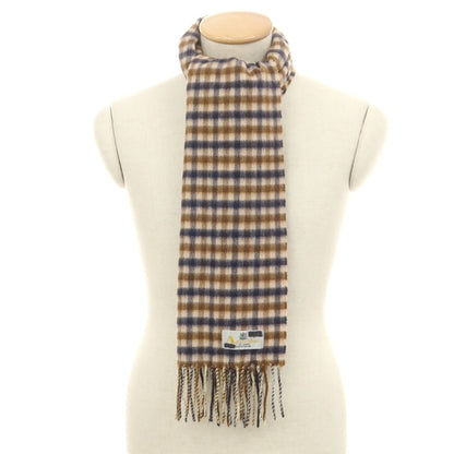 【中古】アクアスキュータム Aquascutum カシミヤ チェック マフラー ベージュxブラウン【 状態ランクB 】【 メンズ 】
