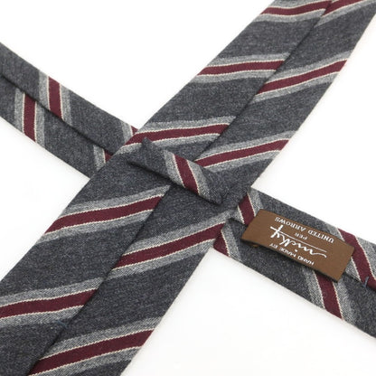 【中古】ニッキー nicky UNITED ARROWS別注 カシミヤウールシルク ストライプ柄ネクタイ ダークグレーxワインレッド【 状態ランクB 】【 メンズ 】