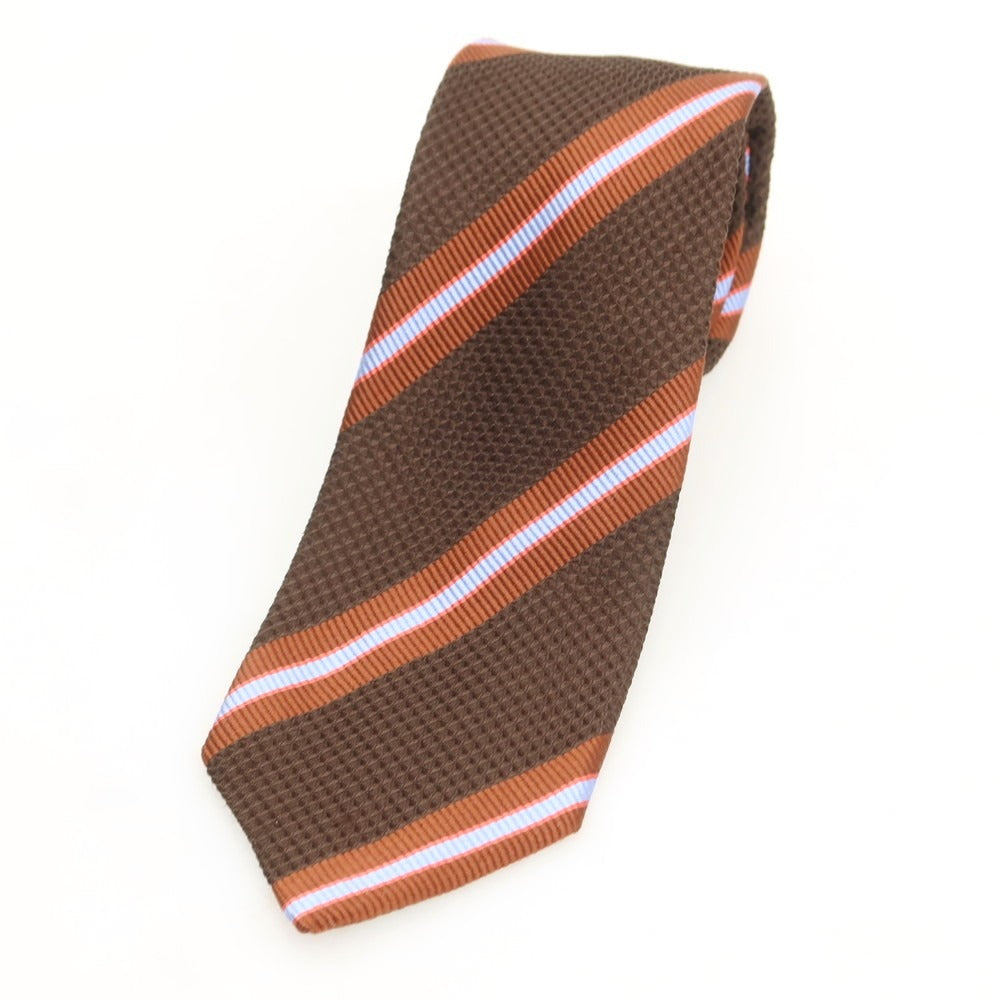 【中古】バーニーズニューヨーク BARNEYS NEWYORK シルク ストライプ柄ネクタイ ダークブラウンxライトブルー【 状態ランクB 】【 メンズ 】