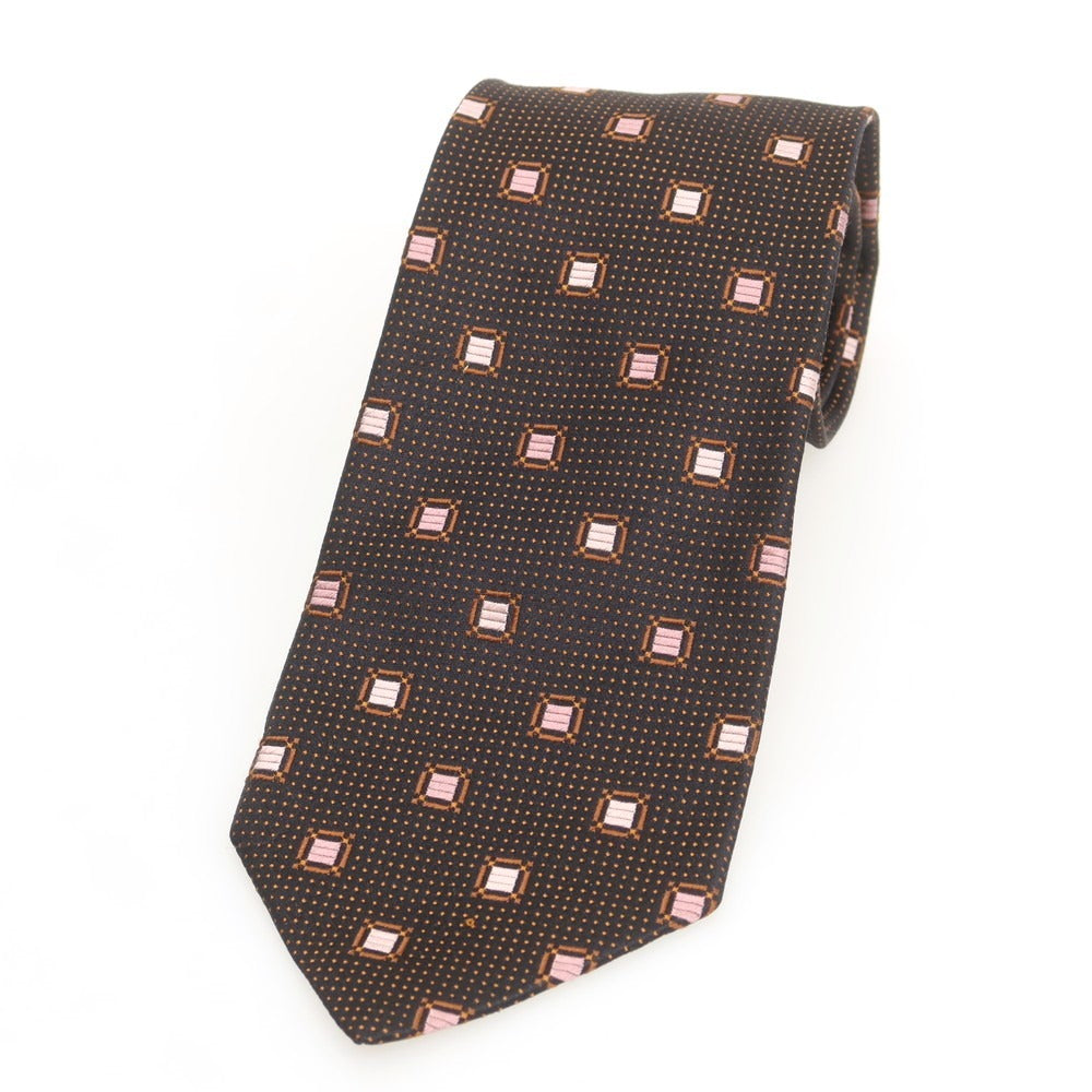【中古】エルメネジルドゼニア Ermenegildo Zegna シルク 小紋柄ネクタイ ブラックxブラウン×ピンク【 状態ランクB 】【 メンズ 】