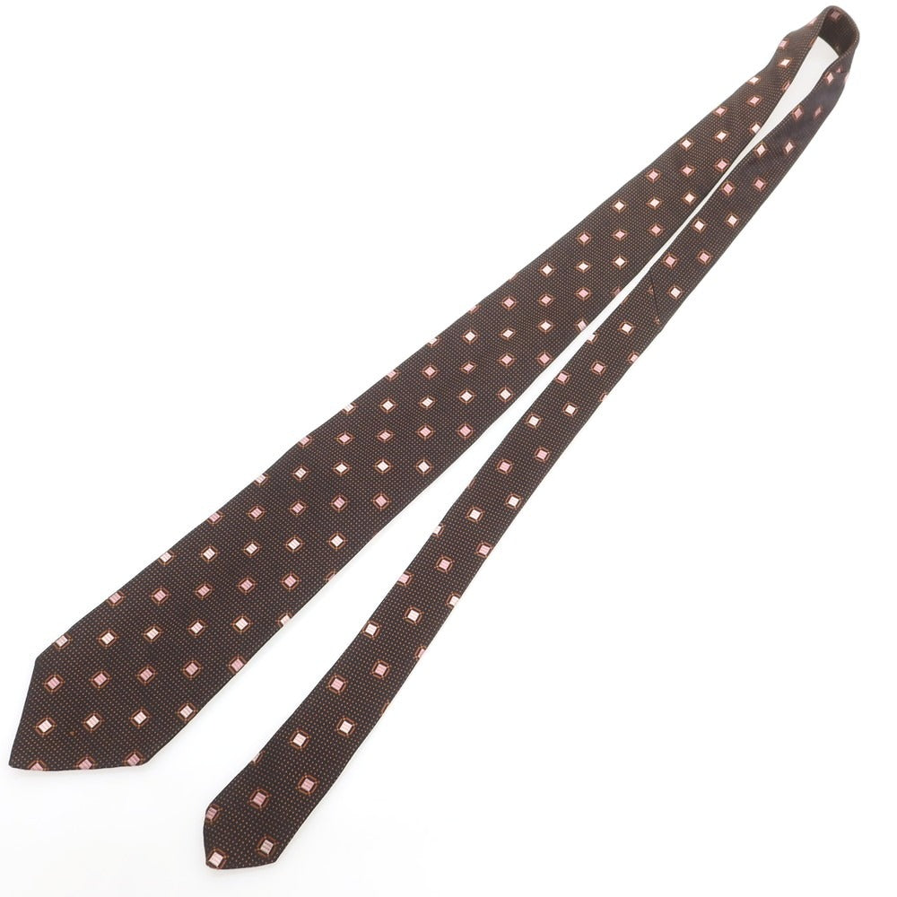 【中古】エルメネジルドゼニア Ermenegildo Zegna シルク 小紋柄ネクタイ ブラックxブラウン×ピンク【 状態ランクB 】【 メンズ 】