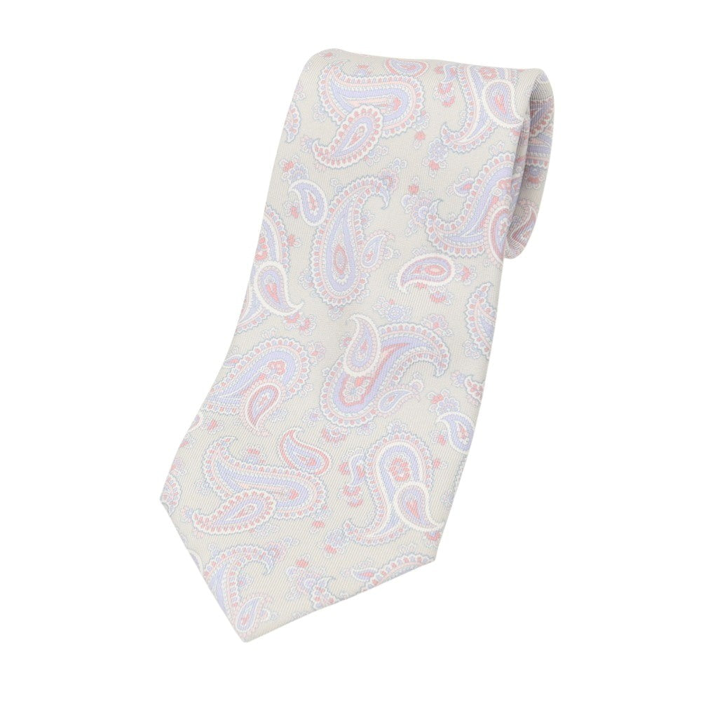 【中古】アクアスキュータム Aquascutum シルク プリント ペイズリー柄ネクタイ ライトグレーxライトパープル【 状態ランクB 】【 メンズ 】