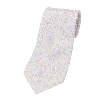 【中古】アクアスキュータム Aquascutum シルク プリント ペイズリー柄ネクタイ ライトグレーxライトパープル【 状態ランクB 】【 メンズ 】