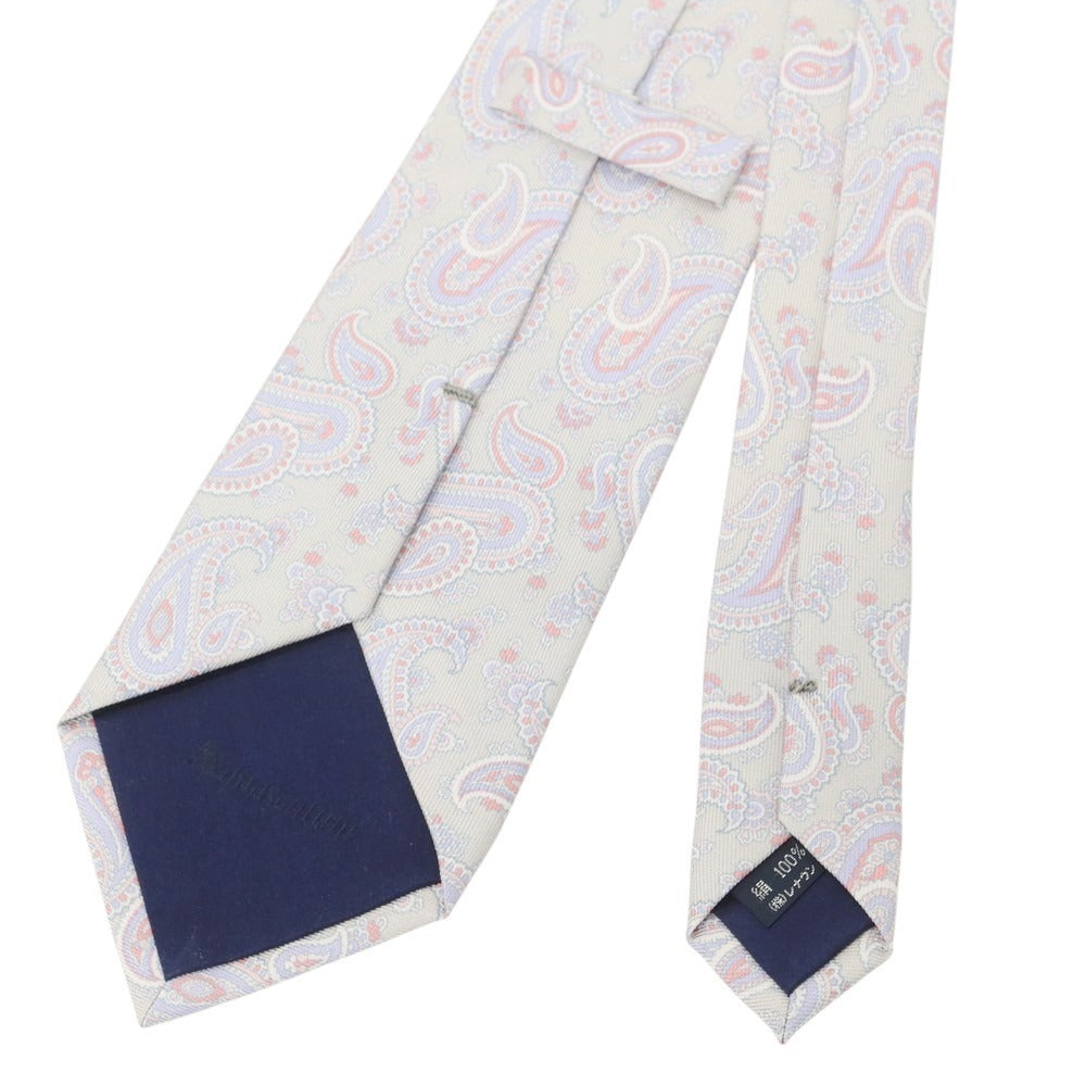 【中古】アクアスキュータム Aquascutum シルク プリント ペイズリー柄ネクタイ ライトグレーxライトパープル【 状態ランクB 】【 メンズ 】 [APD]