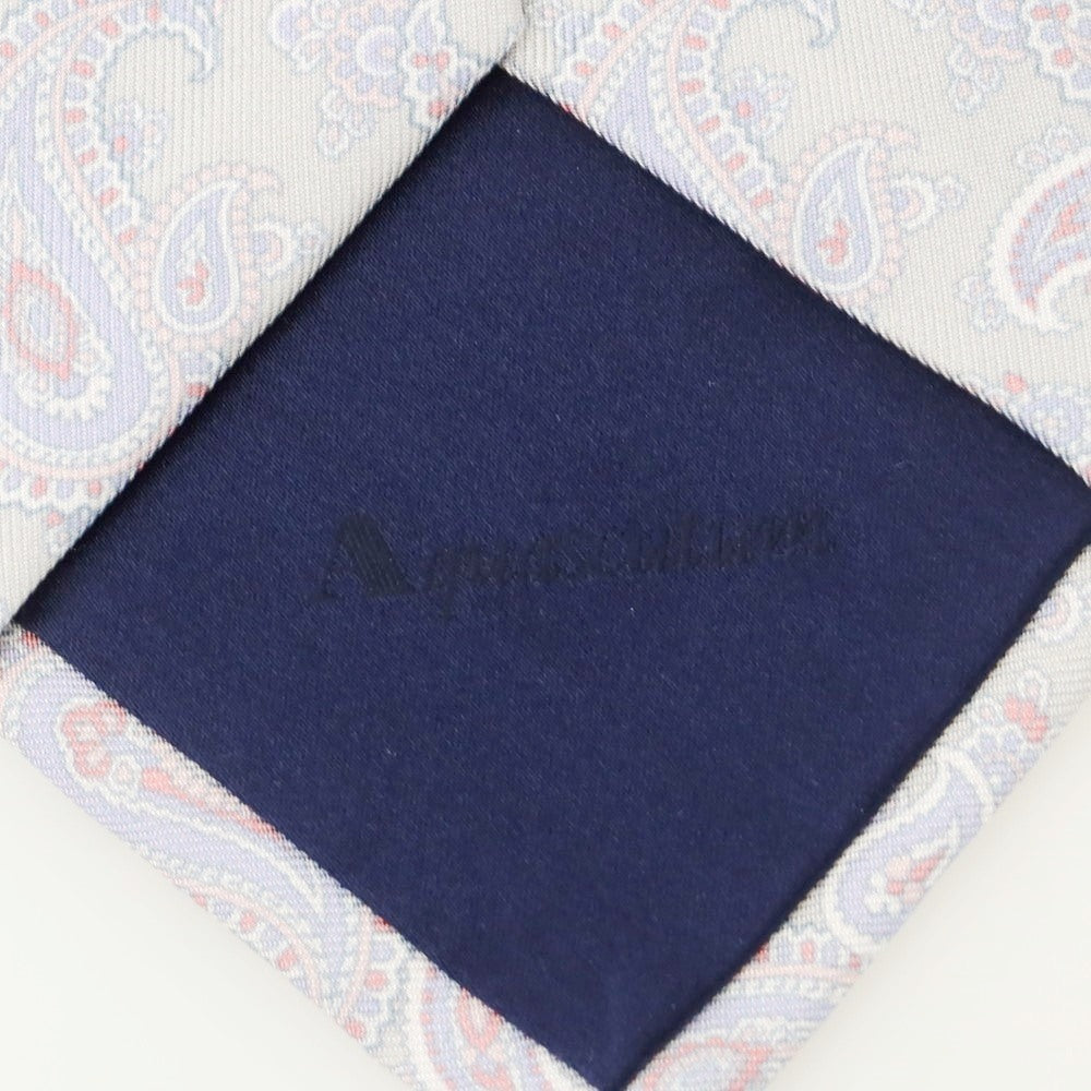 【中古】アクアスキュータム Aquascutum シルク プリント ペイズリー柄ネクタイ ライトグレーxライトパープル【 状態ランクB 】【 メンズ 】
