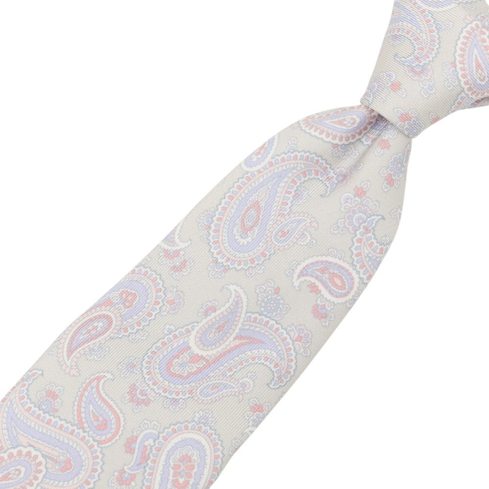 【中古】アクアスキュータム Aquascutum シルク プリント ペイズリー柄ネクタイ ライトグレーxライトパープル【 状態ランクB 】【 メンズ 】