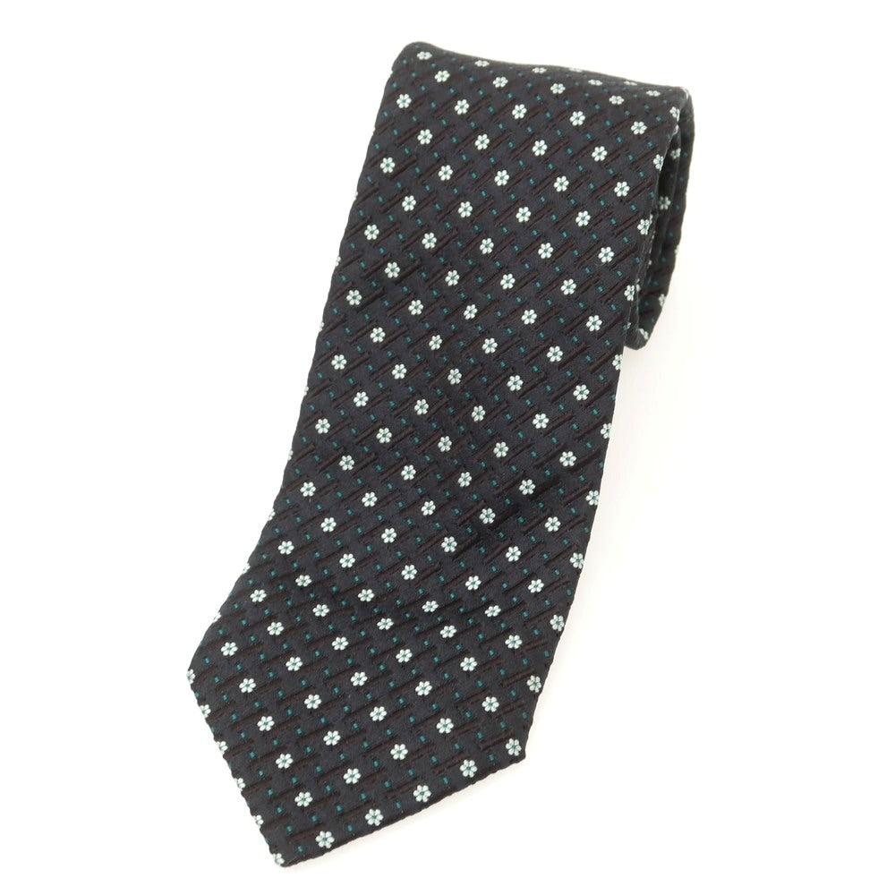 【中古】マニファトーレ クラバッテ Manifatture Cravatte シルク 花小紋柄ネクタイ ブラックxグリーン【 状態ランクB 】【 メンズ 】