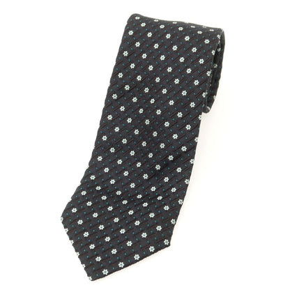 【中古】マニファトーレ クラバッテ Manifatture Cravatte シルク 花小紋柄ネクタイ ブラックxグリーン【 状態ランクB 】【 メンズ 】