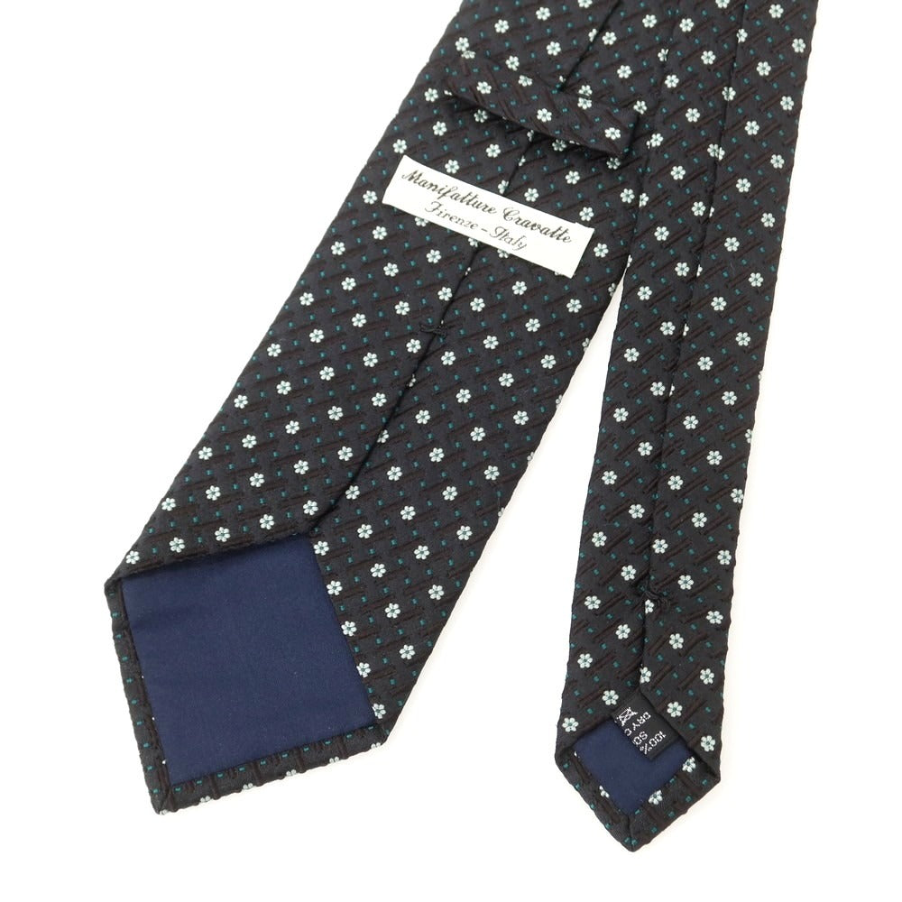 【中古】マニファトーレ クラバッテ Manifatture Cravatte シルク 花小紋柄ネクタイ ブラックxグリーン【 状態ランクB 】【 メンズ 】