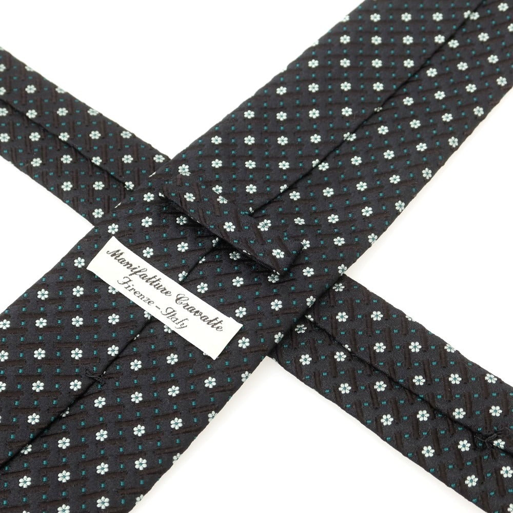 【中古】マニファトーレ クラバッテ Manifatture Cravatte シルク 花小紋柄ネクタイ ブラックxグリーン【 状態ランクB 】【 メンズ 】