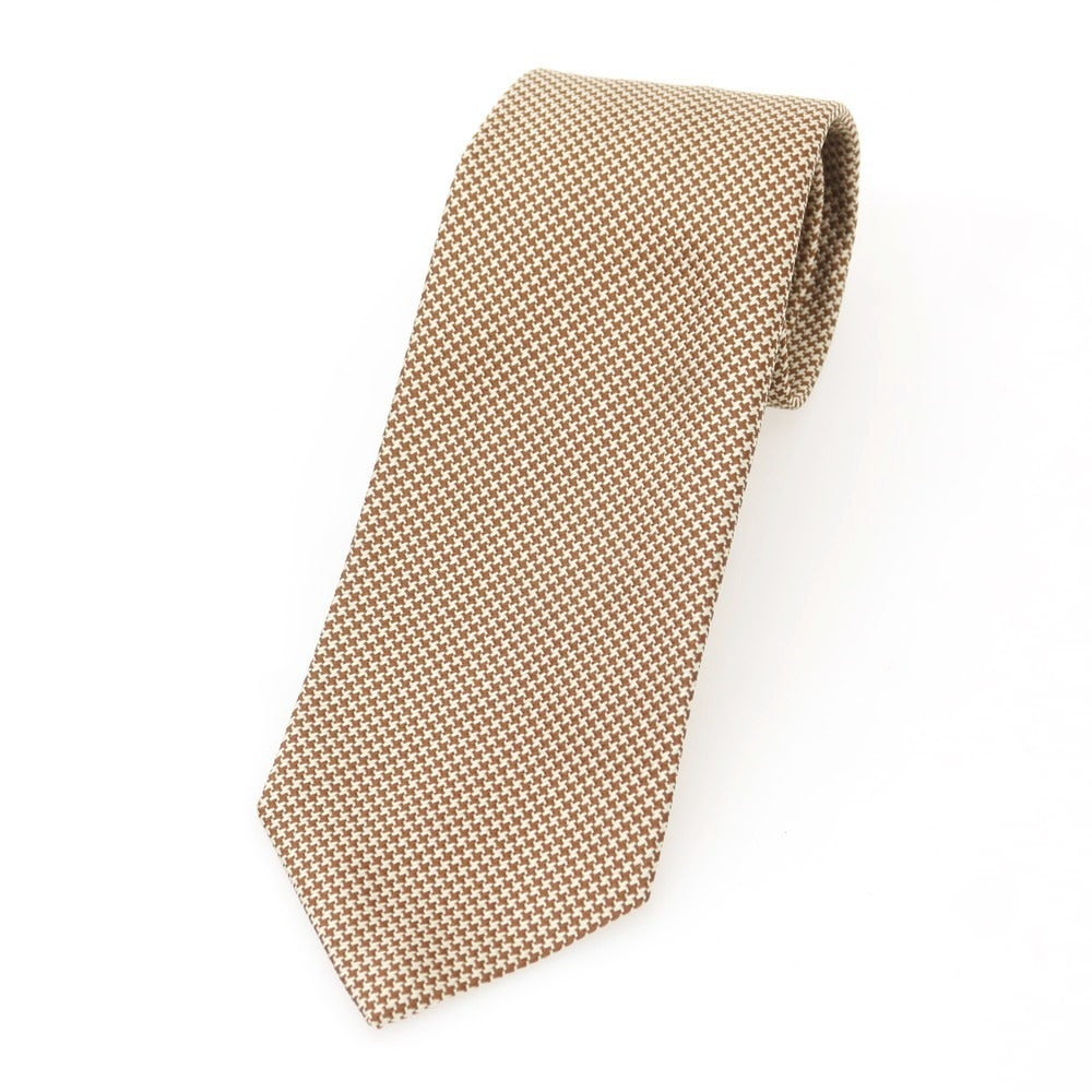 【中古】ルイジ ボレッリ Luigi Borrelli クワトロピエゲ シルク チェック柄ネクタイ ベージュxブラウン【 状態ランクB 】【 メンズ 】