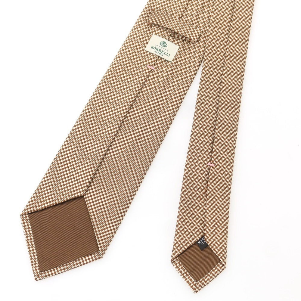【中古】ルイジ ボレッリ Luigi Borrelli クワトロピエゲ シルク チェック柄ネクタイ ベージュxブラウン【 状態ランクB 】【 メンズ 】