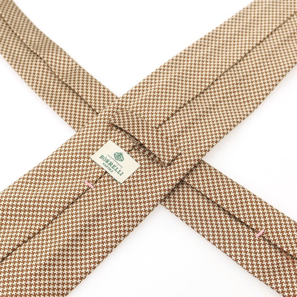 【中古】ルイジ ボレッリ Luigi Borrelli クワトロピエゲ シルク チェック柄ネクタイ ベージュxブラウン【 状態ランクB 】【 メンズ 】