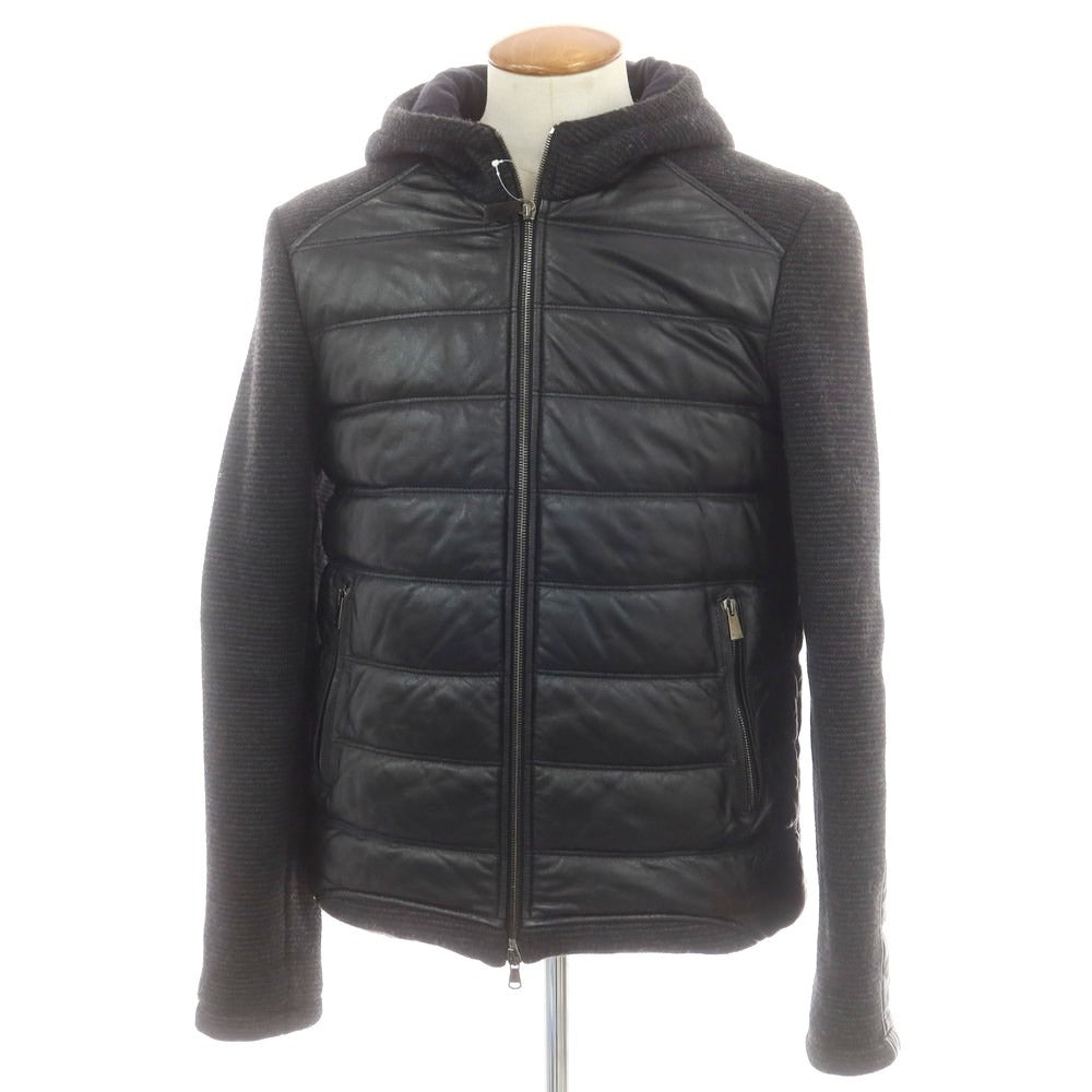 【中古】ヤコブコーエン JACOB COHEN シープスキンレザー×ニット フーデッドブルゾン ブラック【サイズ46】【 状態ランクB 】【 メンズ 】 [DPD]