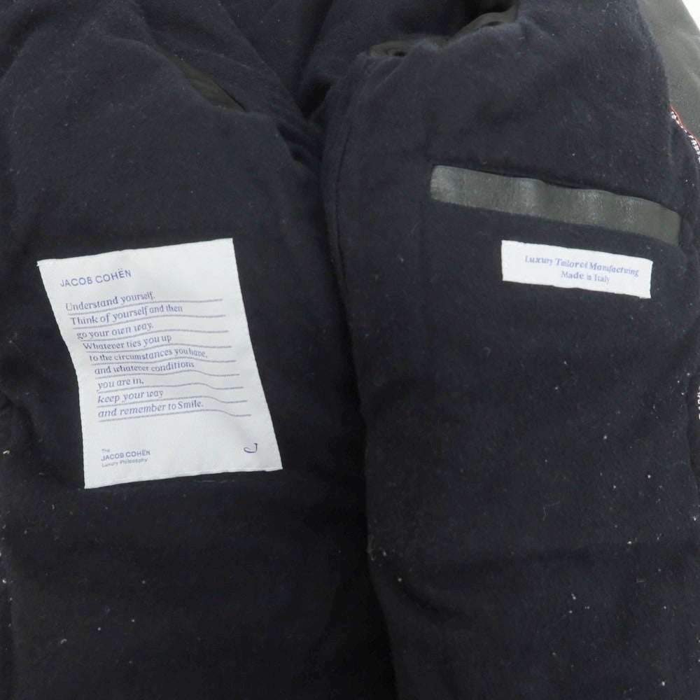 【中古】ヤコブコーエン JACOB COHEN シープスキンレザー×ニット フーデッドブルゾン ブラック【 46 】【 状態ランクB 】【 メンズ 】