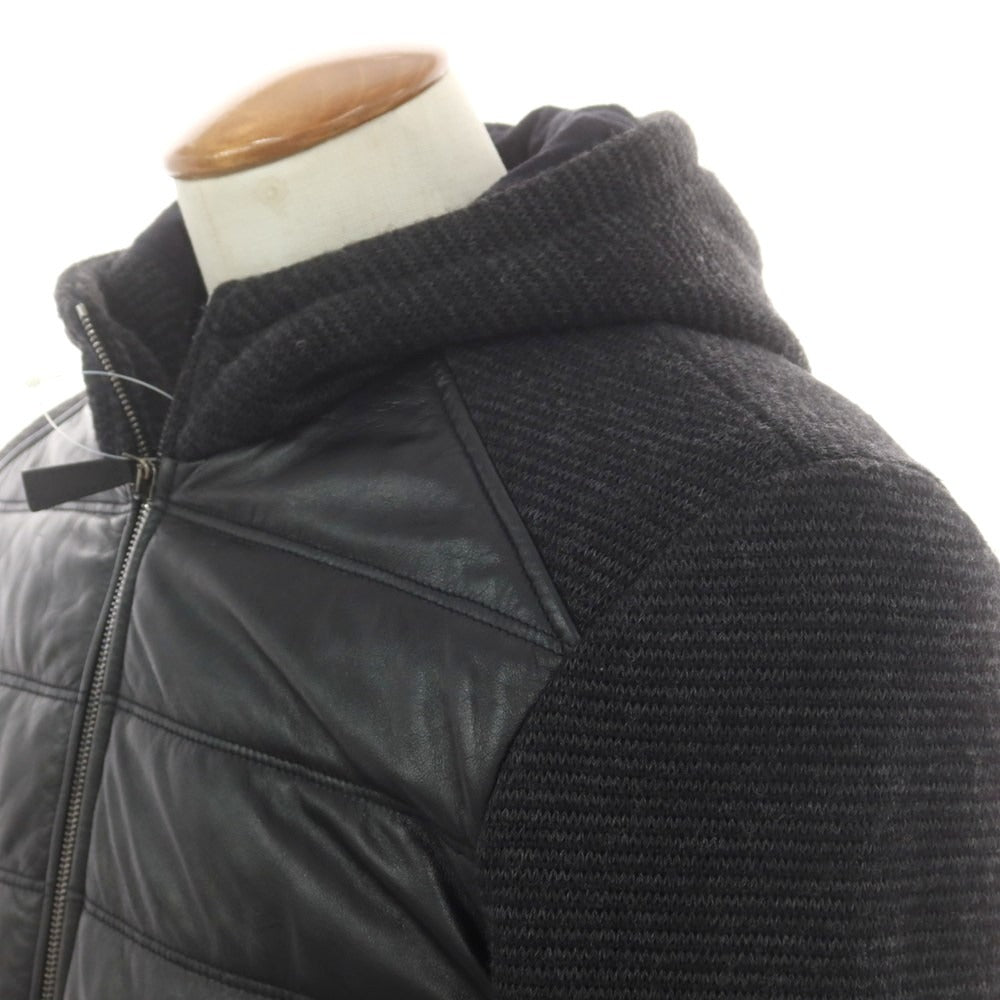 【中古】ヤコブコーエン JACOB COHEN シープスキンレザー×ニット フーデッドブルゾン ブラック【サイズ46】【 状態ランクB 】【 メンズ 】 [DPD]